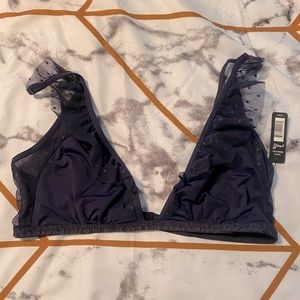 BootayBag navy blue bralette, with cute NYE details, mesh and polka dots size S